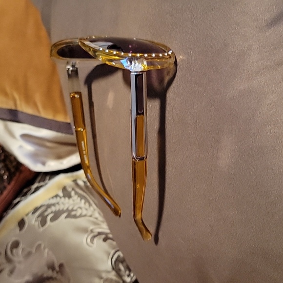 Ombre Gold Clear Round Rhinestone Sunglasses 👓 - Picture 4 of 10